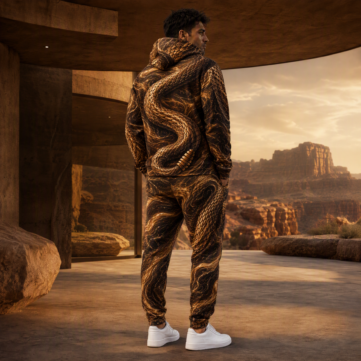 KZZ Men's Cool Printed Hoodie Tracksuit Two-Piece Street Style Sportswear