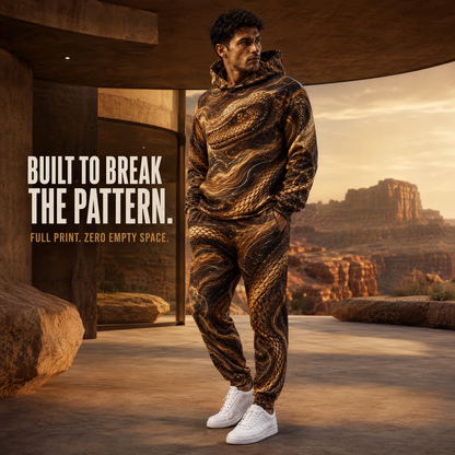 KZZ Men's Cool Printed Hoodie Tracksuit Two-Piece Street Style Sportswear