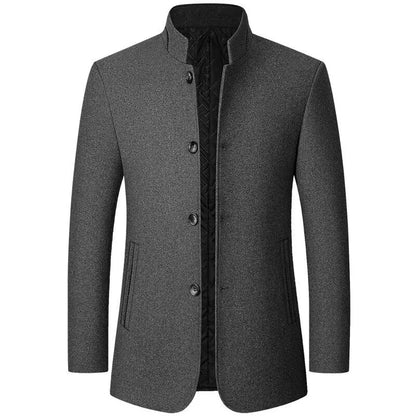 KZZ Men's Solid Color Overcoat, Elegant, Casual, Comfortable Long-Sleeved Button-Down Jacket
