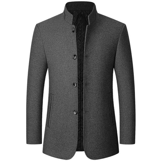 KZZ Men's Solid Color Overcoat, Elegant, Casual, Comfortable Long-Sleeved Button-Down Jacket