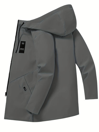 KZZ Men's Mid-Length Thin Top with Full Zipper and Drawstring Hood