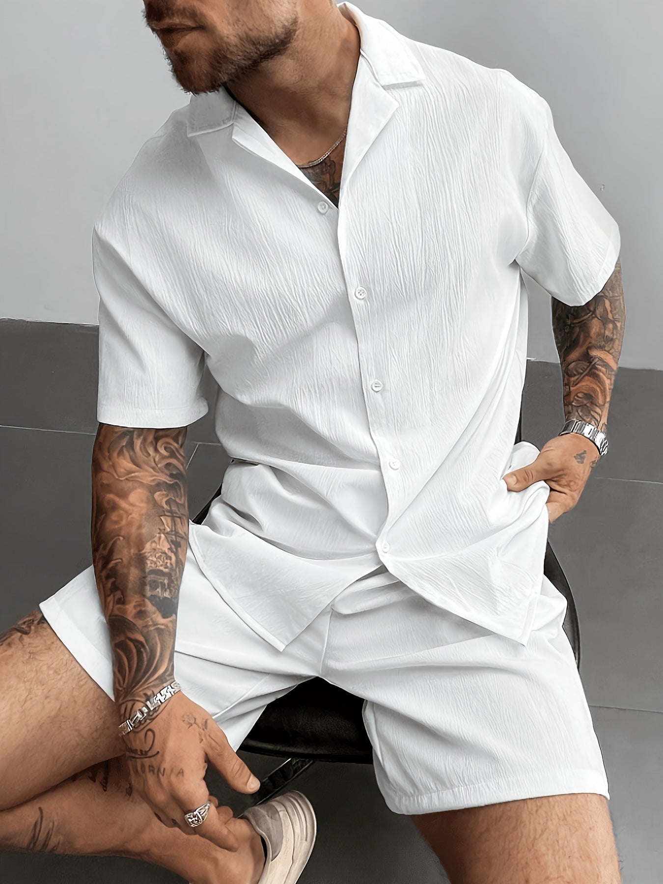 KZZ Men's Plus-Size Streetwear Two-Piece Set