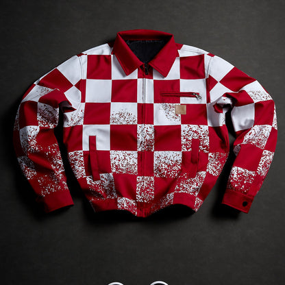 KZZ Men's red and white checkered bomber jacket