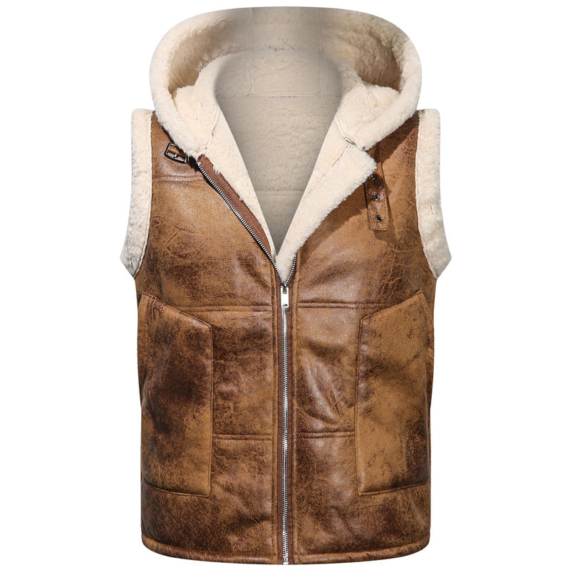 KZZ Men's Color-Block Printed Zip-Up Hooded Vest