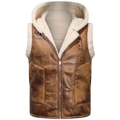 KZZ Men's Color-Block Printed Zip-Up Hooded Vest