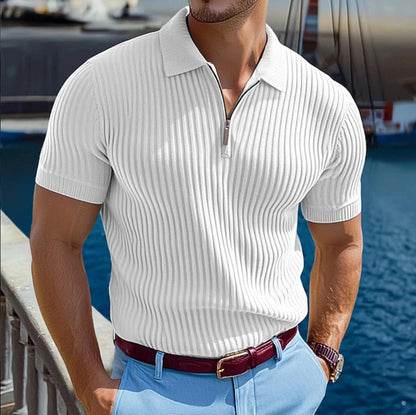 KZZ Men's Knitted Short-Sleeve Polo Shirt