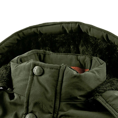 KZZ Men's winter fleece-lined hooded windbreaker