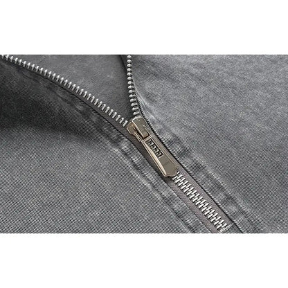 KZZ Men's Washed Half-Zip Hooded Sweatshirt