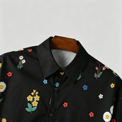 KZZ Men's Short-Sleeve Casual Floral Shirt