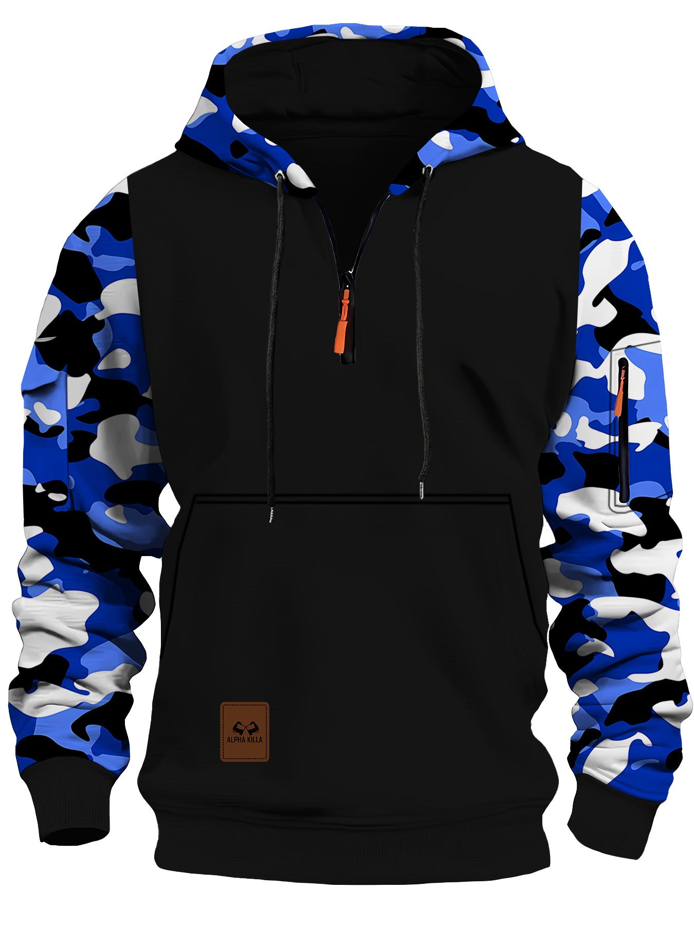 KZZ Stitching Hooded Men's Fashion Camouflage American Vintage Zipper Sweater