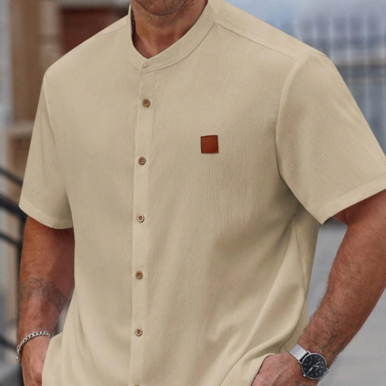 KZZ Plus Size Solid Color Short-Sleeve Button-Up Shirt