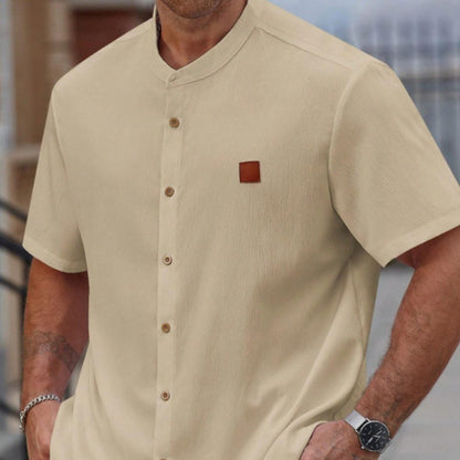 KZZ Plus Size Solid Color Short-Sleeve Button-Up Shirt