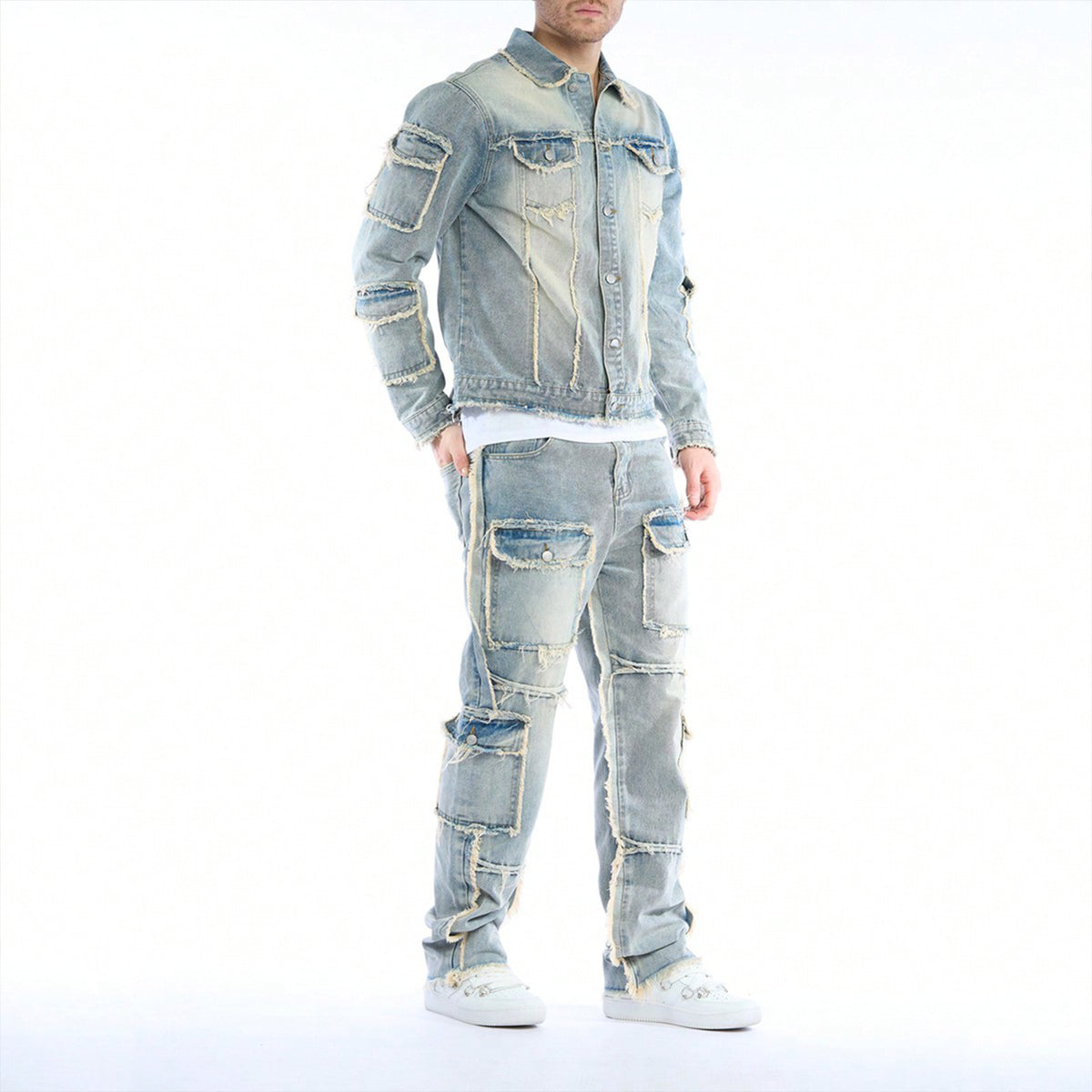 KZZ Men's two-piece denim outfit set