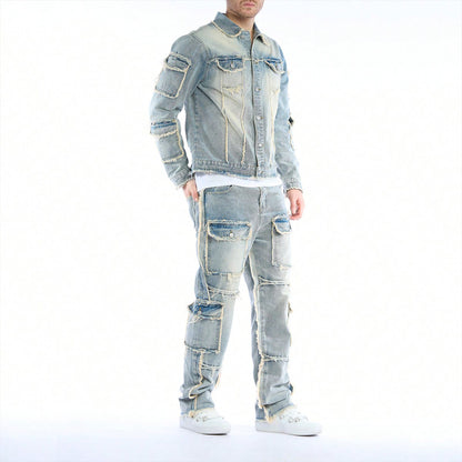 KZZ Men's two-piece denim outfit set