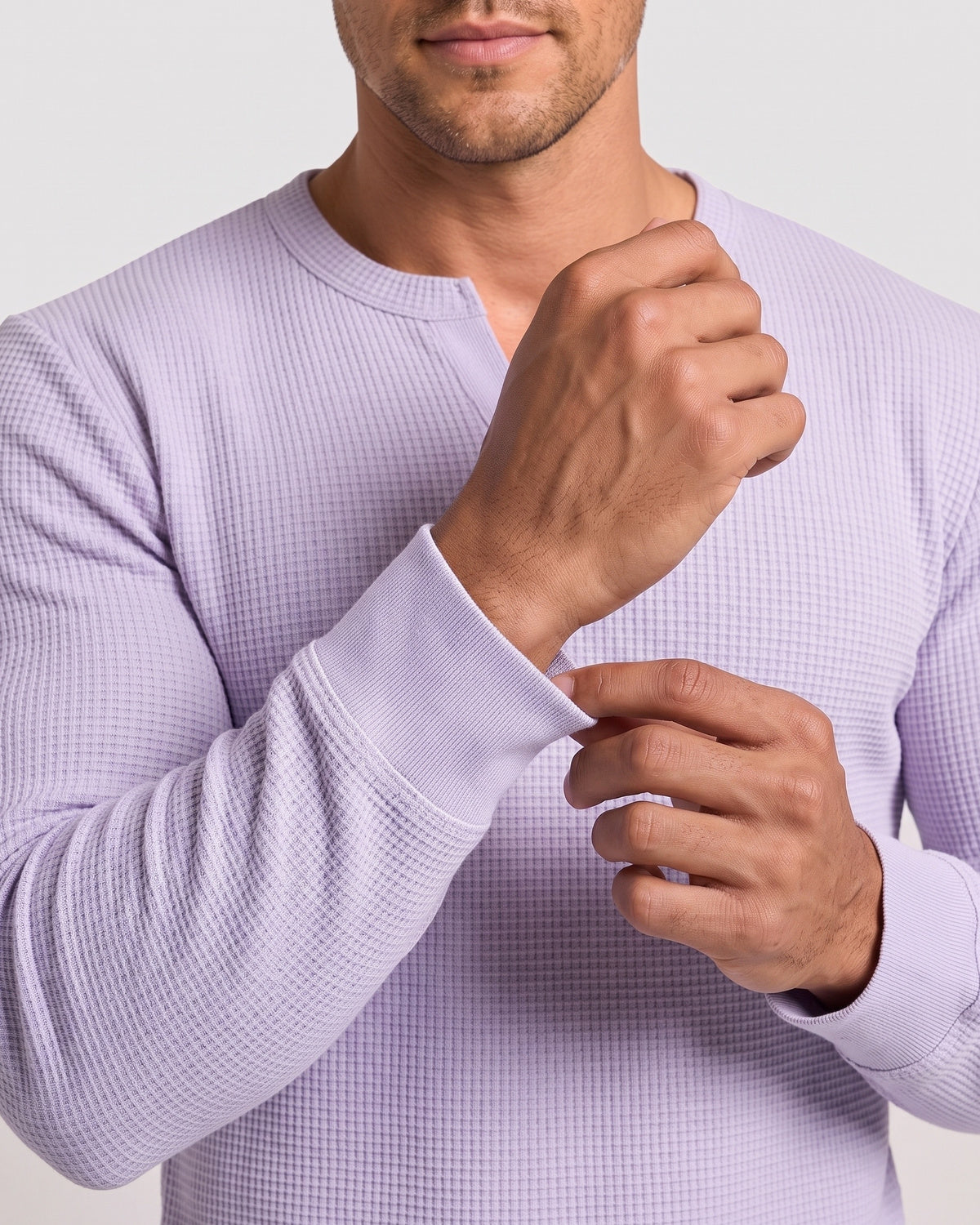 KZZ Men's Minimalist Waffle-Knit Long-Sleeve T-Shirt
