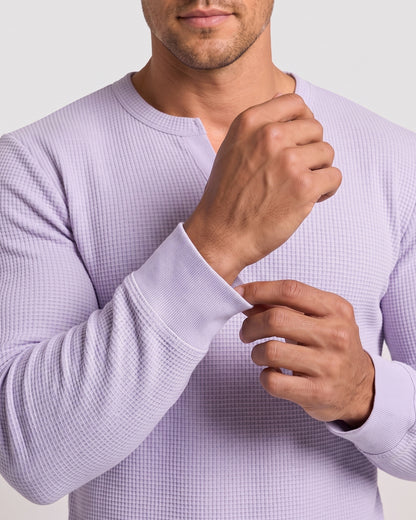 KZZ Men's Minimalist Waffle-Knit Long-Sleeve T-Shirt