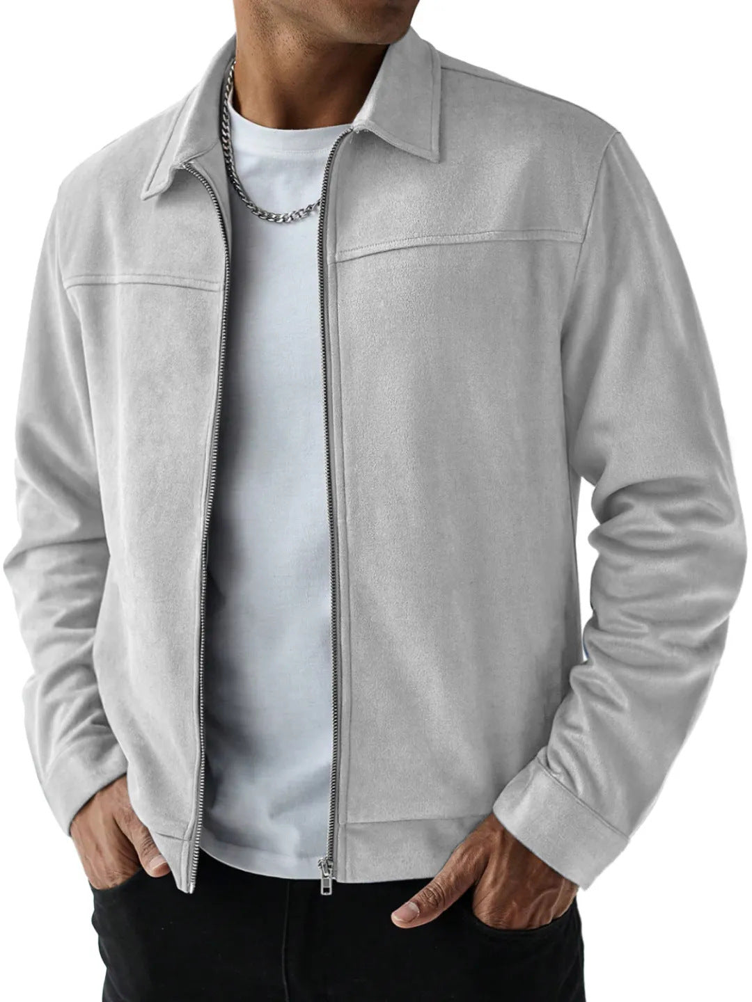 KZZ  Men's Suede Casual Versatile Long-Sleeved Jacket with Pockets