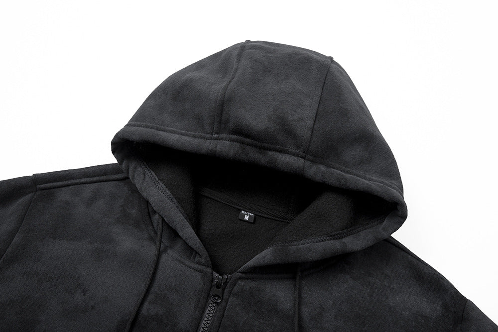 KZZ Plus-size warm full-zip hooded sweatshirt