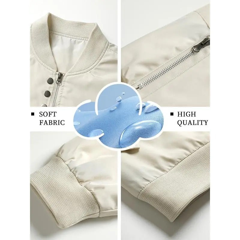 KZZ Men's solid color stand-up collar bomber jacket