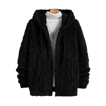 KZZ Men's Solid Drop Shoulder Drawstring Zip Up Hooded Jacket