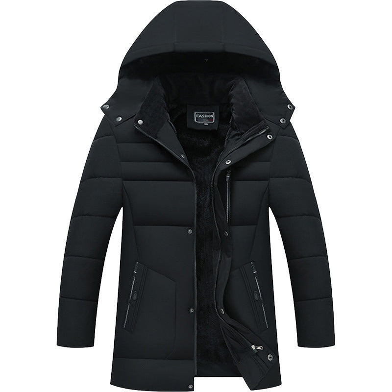 KZZ Men's mid-length hooded down jacket with simple design