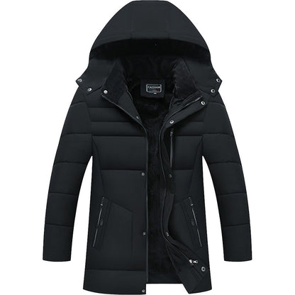 KZZ Men's mid-length hooded down jacket with simple design