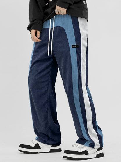 KZZ Men's Colorblock Letter Patched Drawstring Waist Corduroy Pants