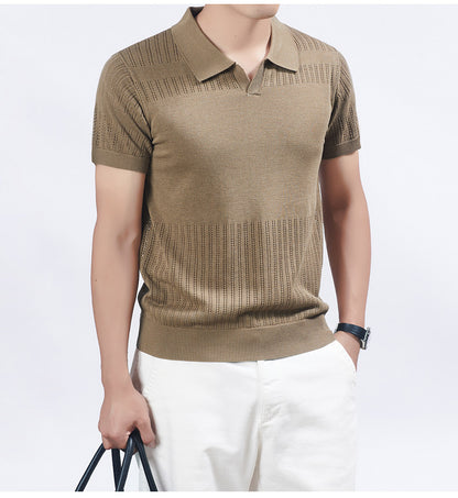 KZZ Summer Solid-Color V-Neck Short-Sleeve Polo Shirt