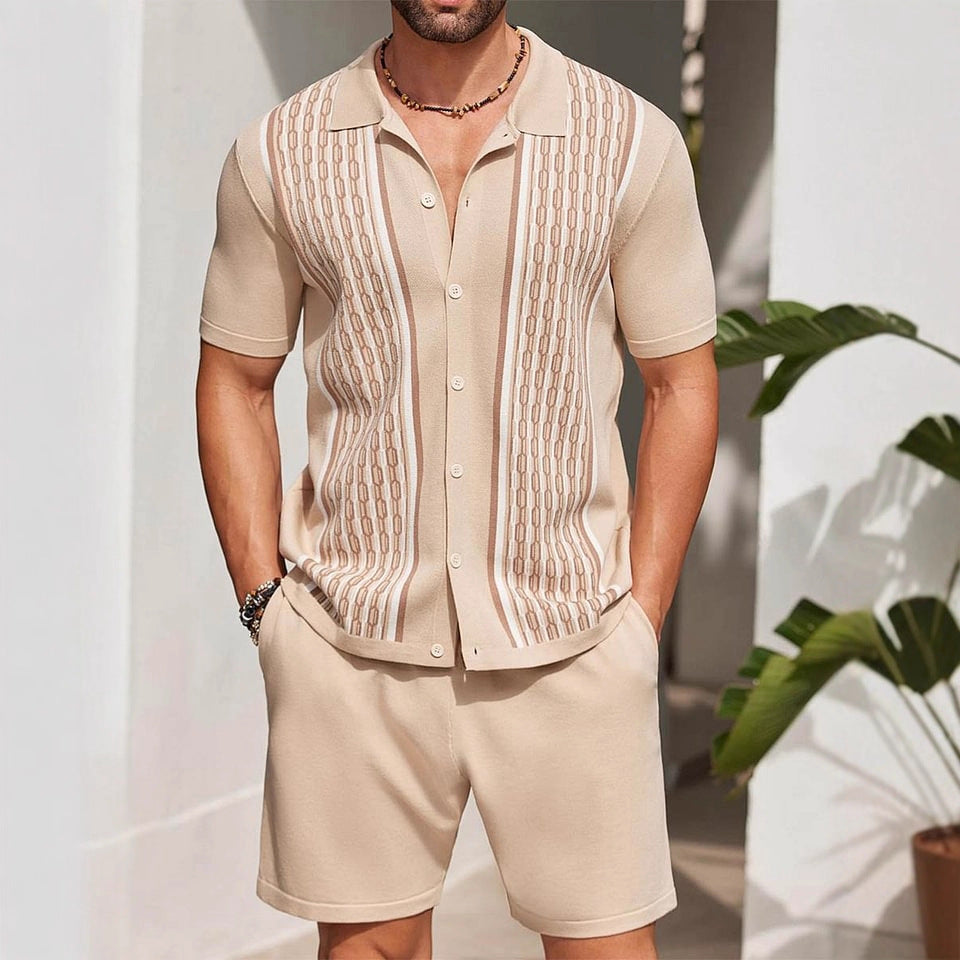 KZZ Men's Casual Loose Short-Sleeve Shirt Two-Piece Set