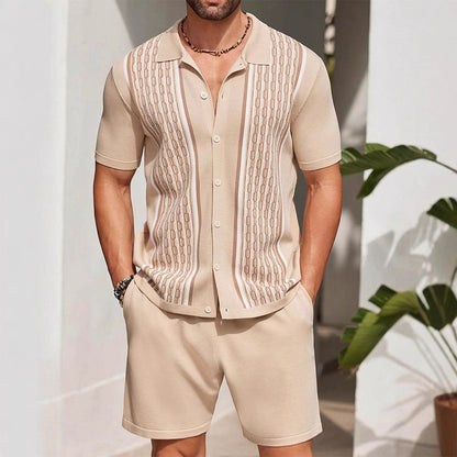 KZZ Men's Casual Loose Short-Sleeve Shirt Two-Piece Set
