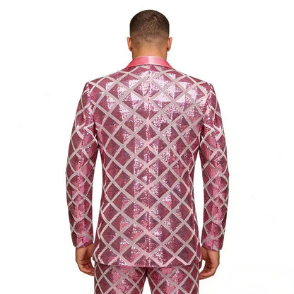 KZZ Men's Solid-Color Slim-Fit Sequin Blazer