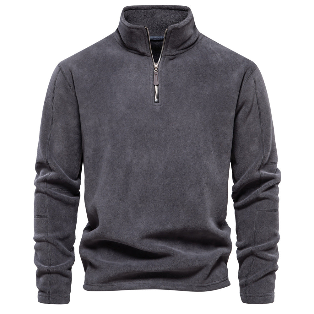 KZZ Men's Solid Half Zip Funnel Neck Polar Fleece Sweatshirt