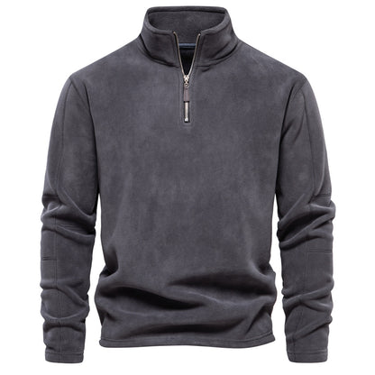 KZZ Men's Solid Half Zip Funnel Neck Polar Fleece Sweatshirt