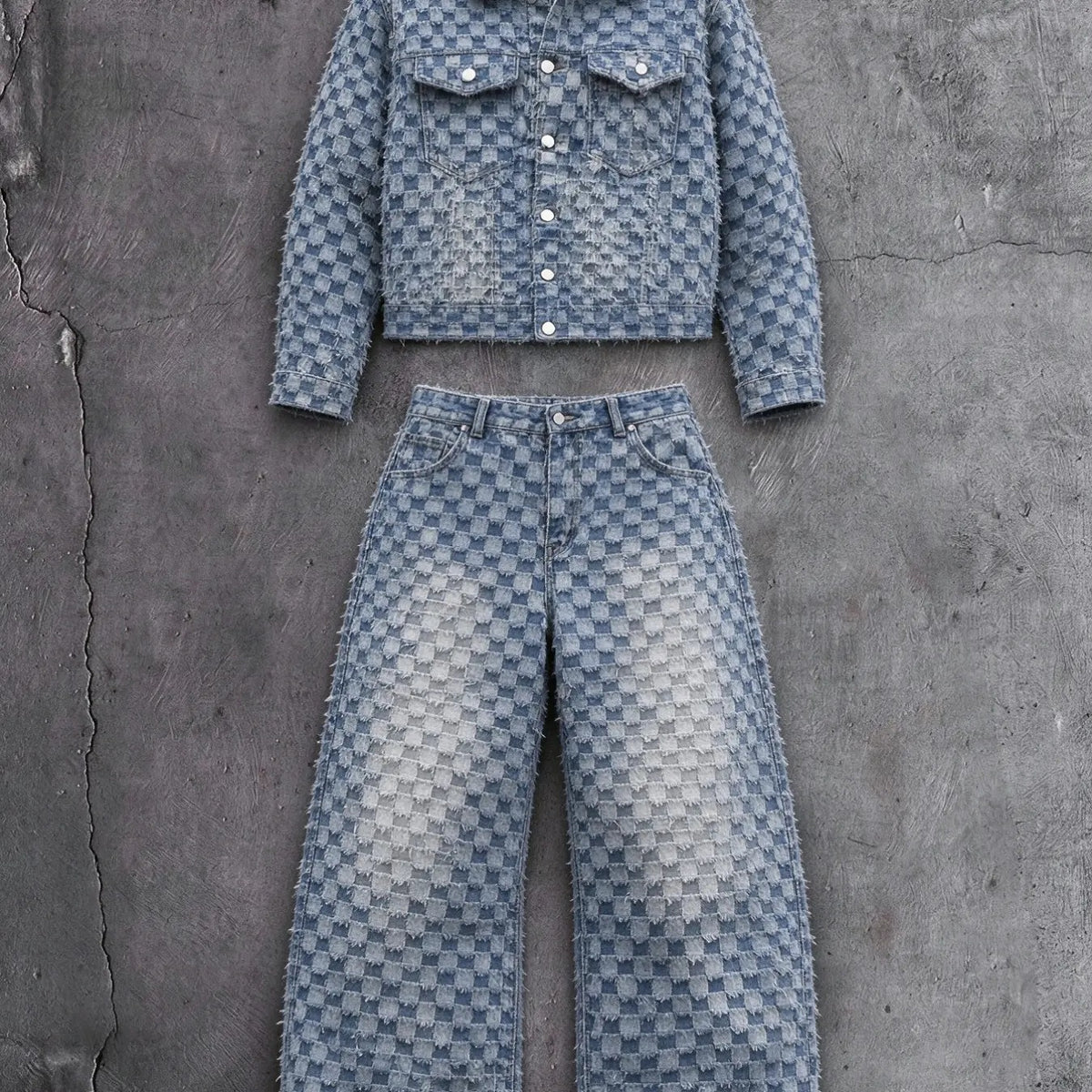 KZZ Men's two-piece jacquard denim suit