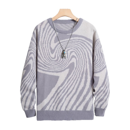 KZZ Men's All Over Print Contrast Binding Sweater