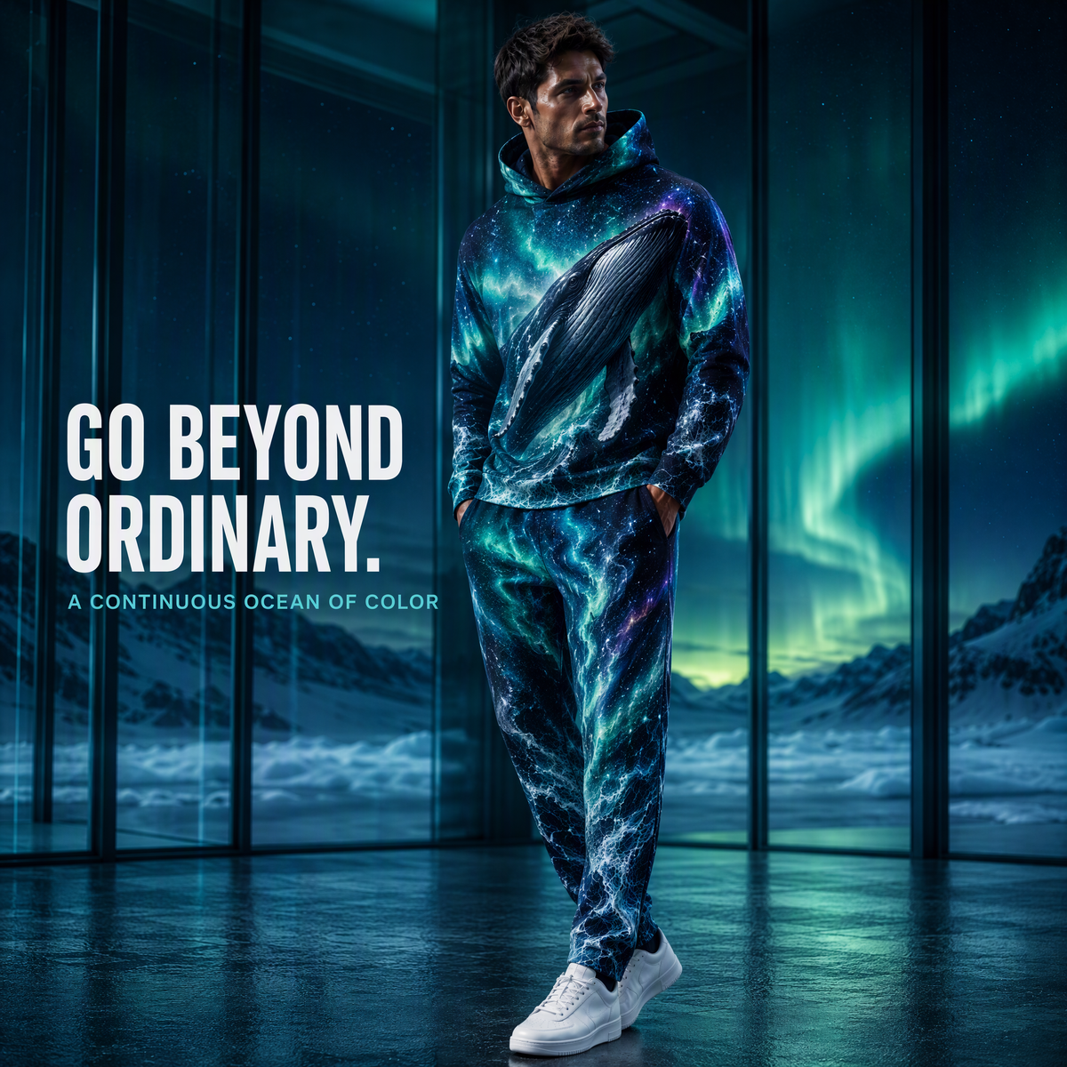 KZZ Men's Cool Printed Hoodie Tracksuit Two-Piece Street Style Sportswear