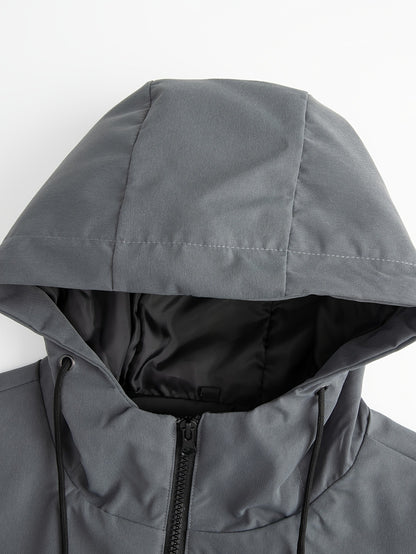KZZ Men's Mid-Length Thin Top with Full Zipper and Drawstring Hood