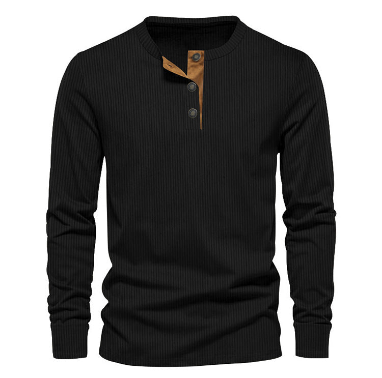 KZZ Men's Regular Fit Patchwork Print Half Button Thermal Lined Henry Collar Shirt