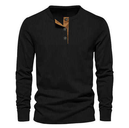 KZZ Men's Regular Fit Patchwork Print Half Button Thermal Lined Henry Collar Shirt