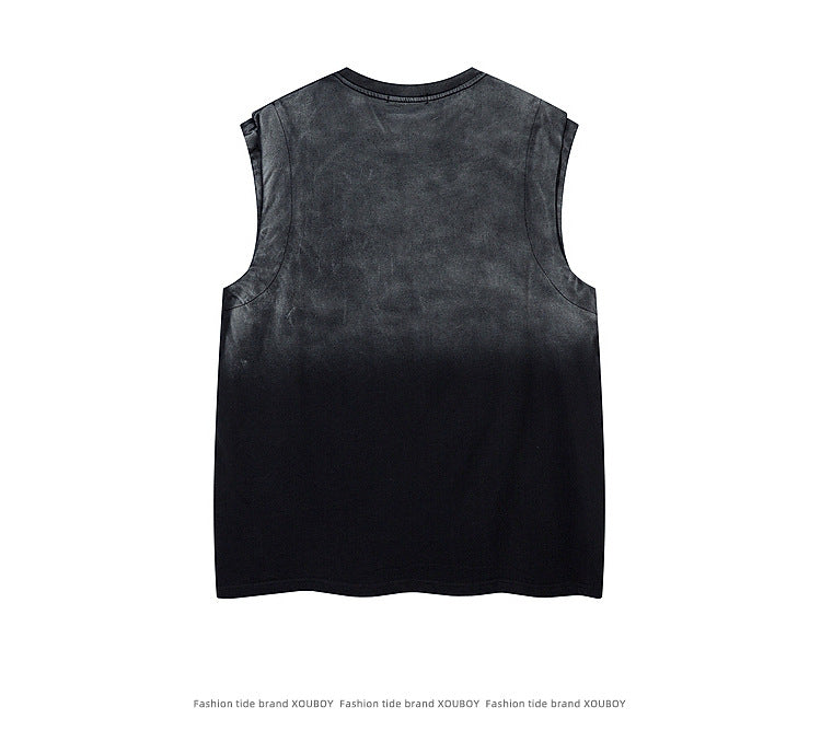 KZZ Men's American Retro-Style Sleeveless Tank Top with Gradient Letter Print