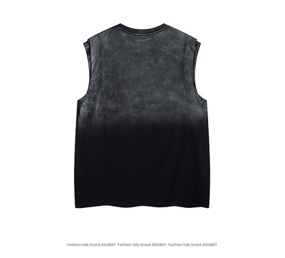KZZ Men's American Retro-Style Sleeveless Tank Top with Gradient Letter Print