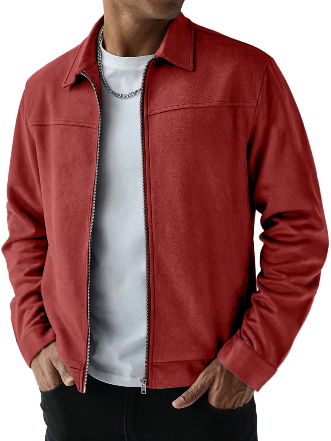 KZZ  Men's Suede Casual Versatile Long-Sleeved Jacket with Pockets