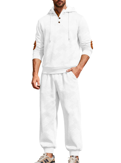 KZZ Men's casual fashion suit knitted jacquard sweatshirt and pants two-piece set