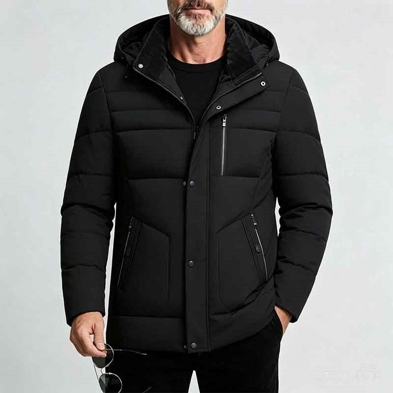 KZZ Men's mid-length hooded down jacket with simple design