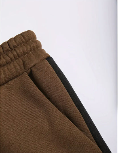 KZZ Men's clothing, two-piece contrasting long sleeved zipper hooded jacket and drawstring pants