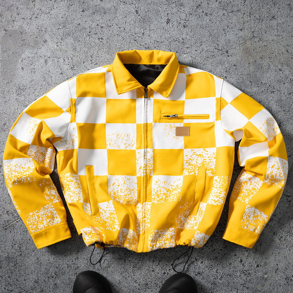 KZZ Men's red and white checkered bomber jacket