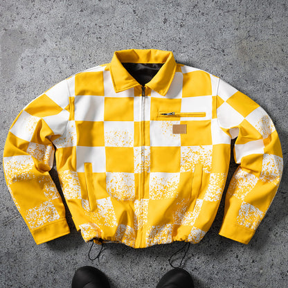 KZZ Men's red and white checkered bomber jacket