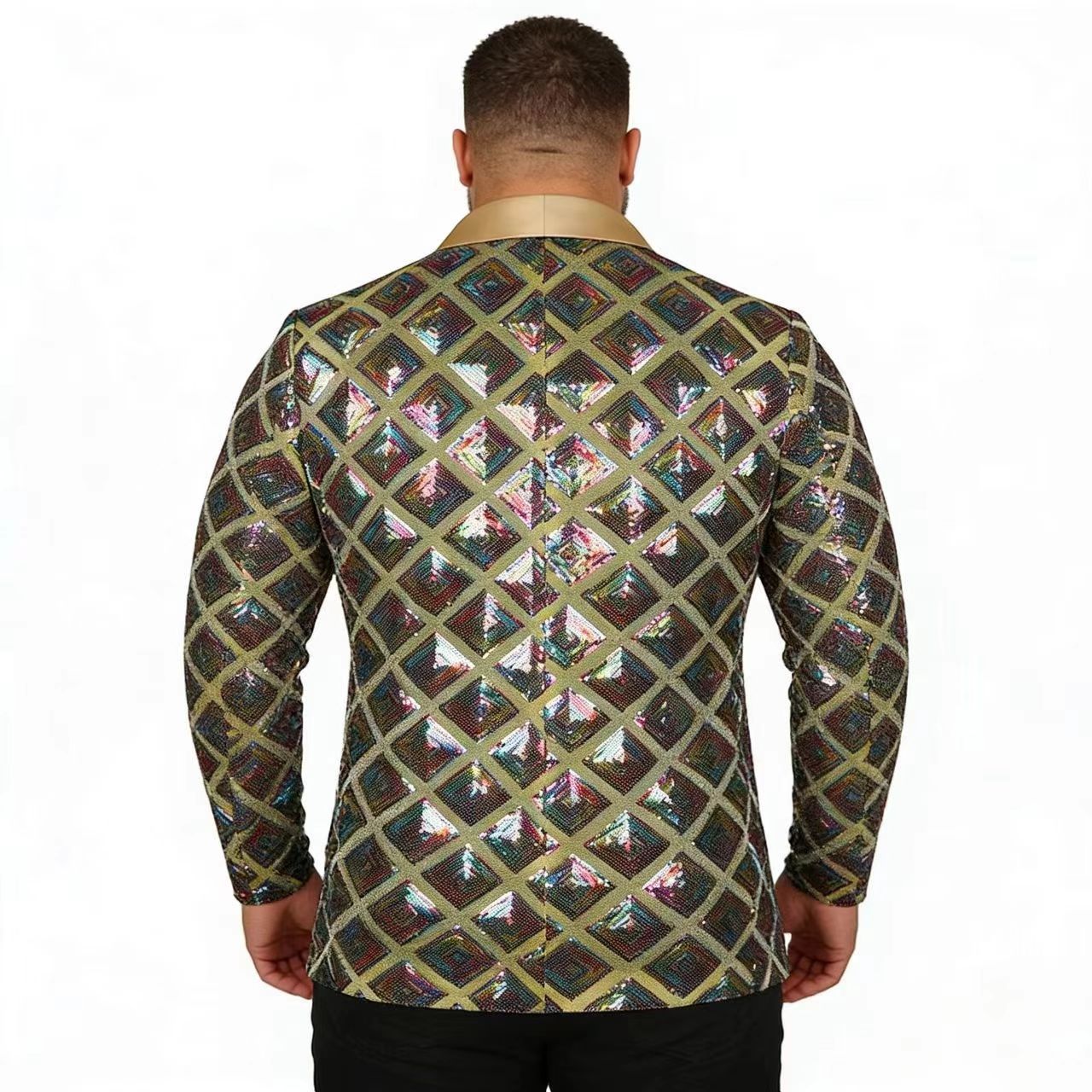 KZZ Men's Solid-Color Slim-Fit Sequin Blazer