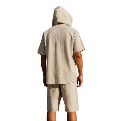 KZZ Men's Linen Hooded Two-Piece Set