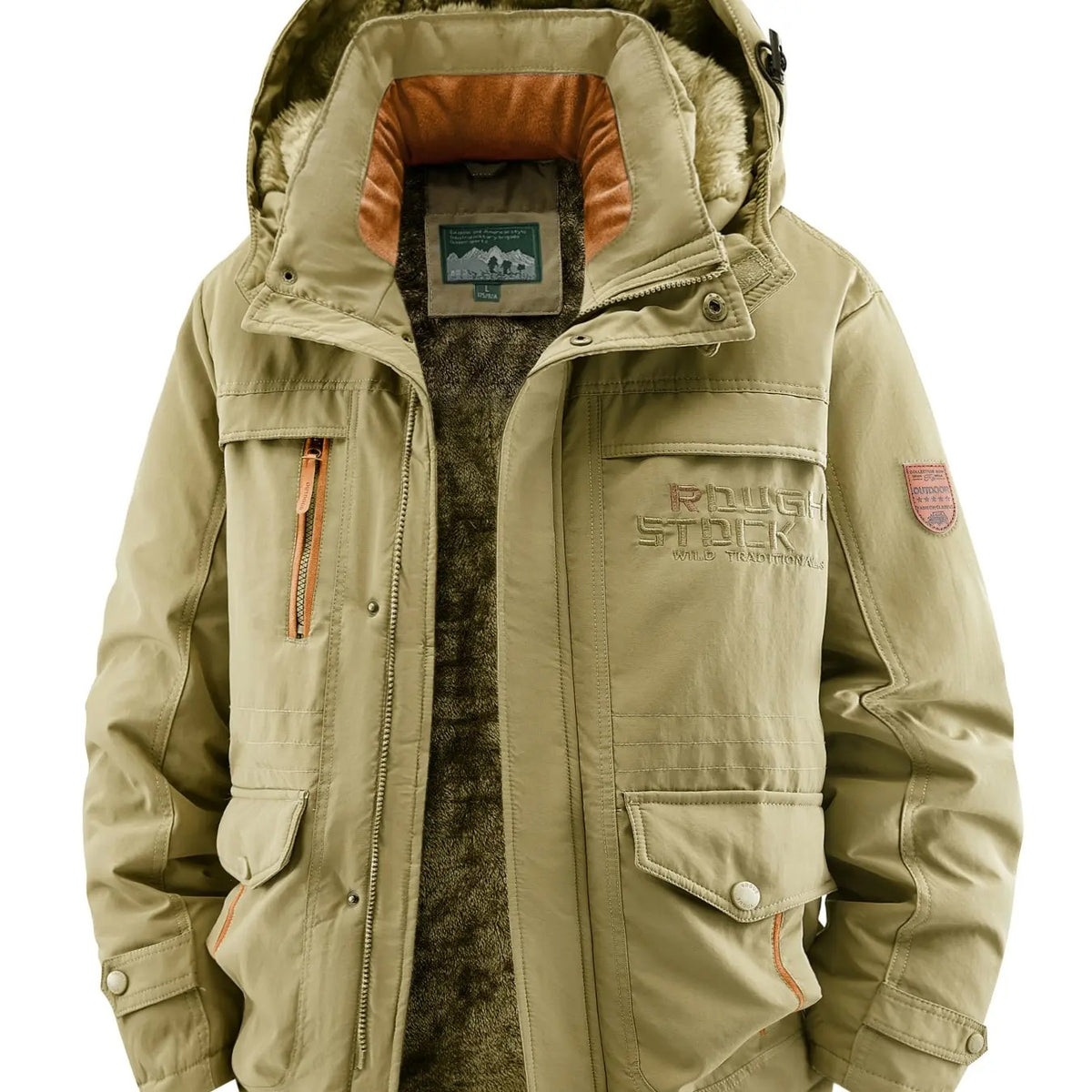KZZ Men's winter fleece-lined hooded windbreaker